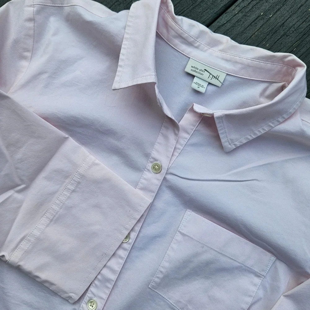 J. Jill White Shirt Collection Soft Pink Button-Up 3/4 Sleeve Womens Medium - Picture 2 of 9